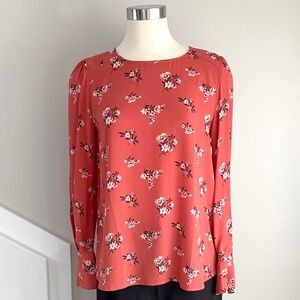 LOFT long sleeve crepe blouse terracotta floral - Size S
